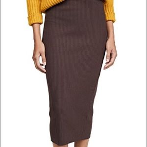 Stateside Brown Heavy Rib Midi Skirt Bodycon Raw hem Mir Length